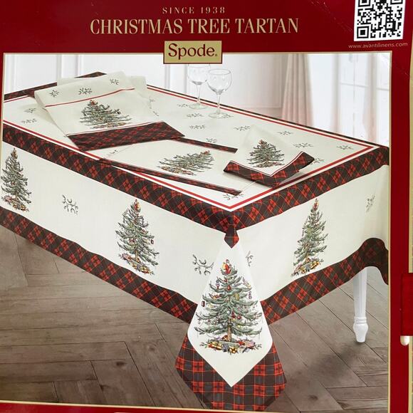 Spode Christmas Tree Tartan Holiday Tablecloth 60x144 Oblong Seats 12-14 New - Picture 4 of 16